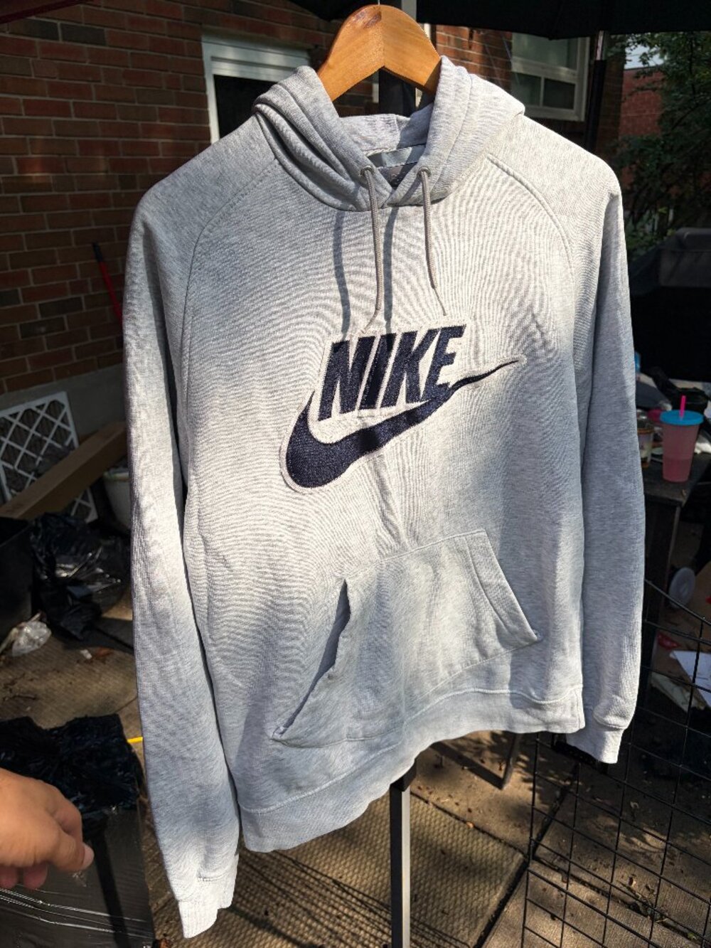 Vintage Nike Silver Tag Spell Out Hoodie Grey Size M Y2K